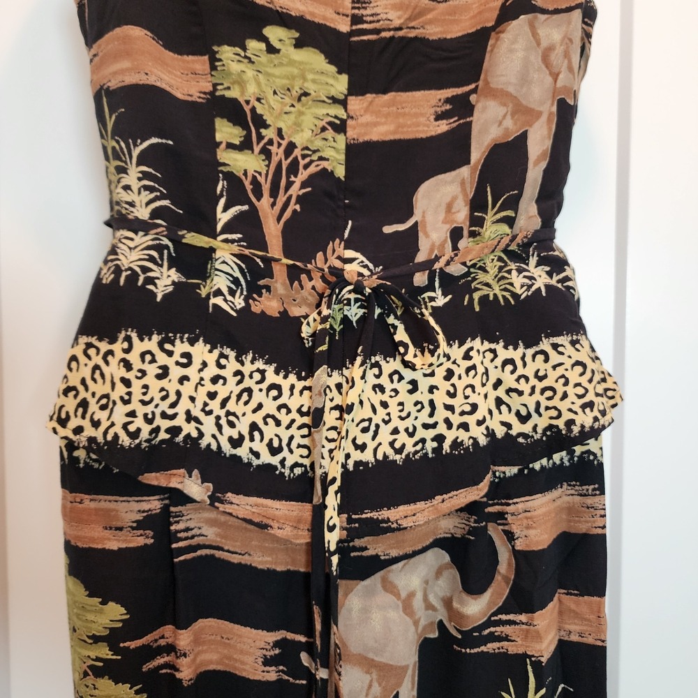 Vintage 90s Safari Maxi Dress S 6 Elephant Leopard Giraffe Mob Layered Phoebe - Picture 9 of 16